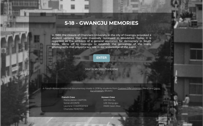 Screenshot of Souvenir de Gwangju documentary website